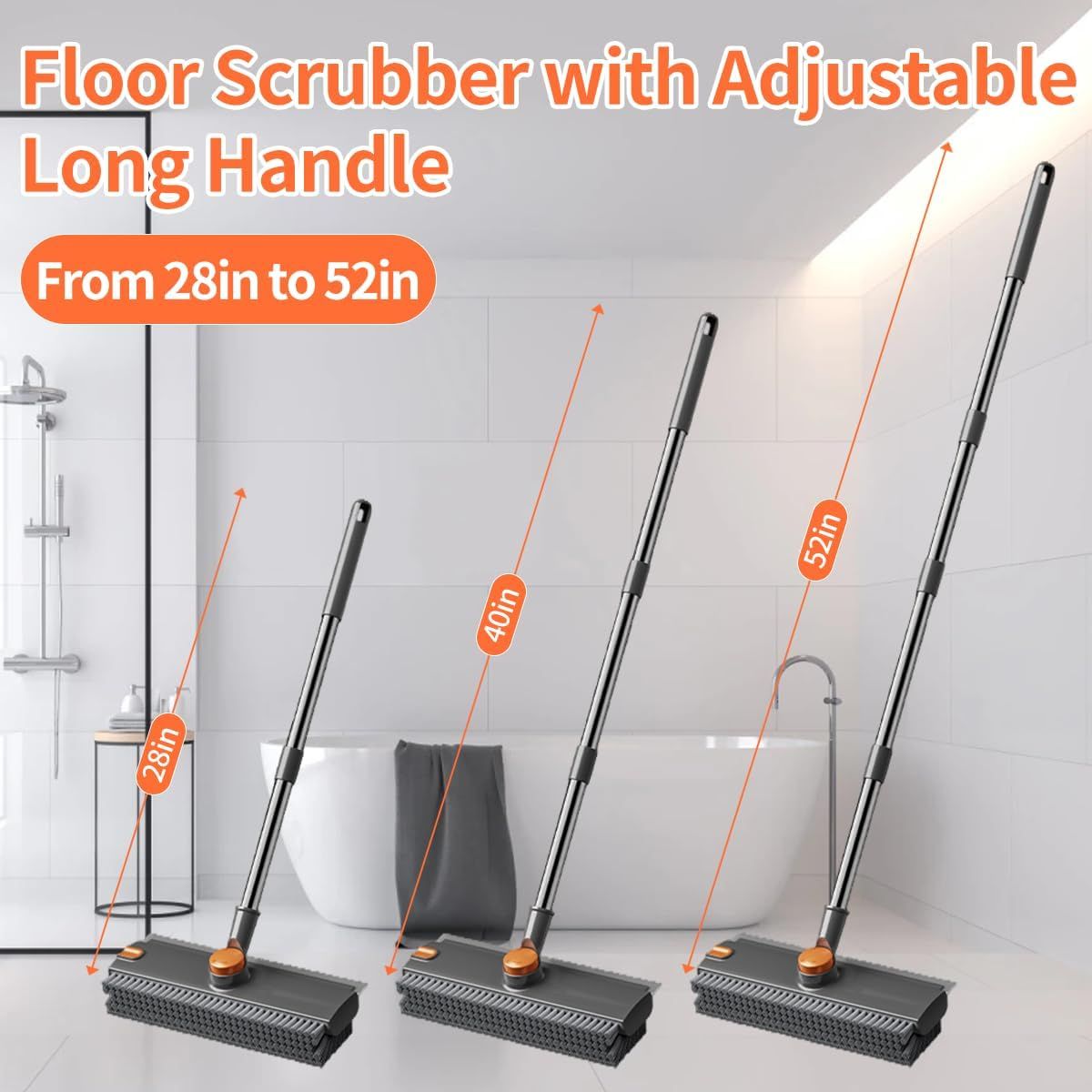 Scrub Brush With Long Handle, Floor Scrub Brush Squeegee Broom